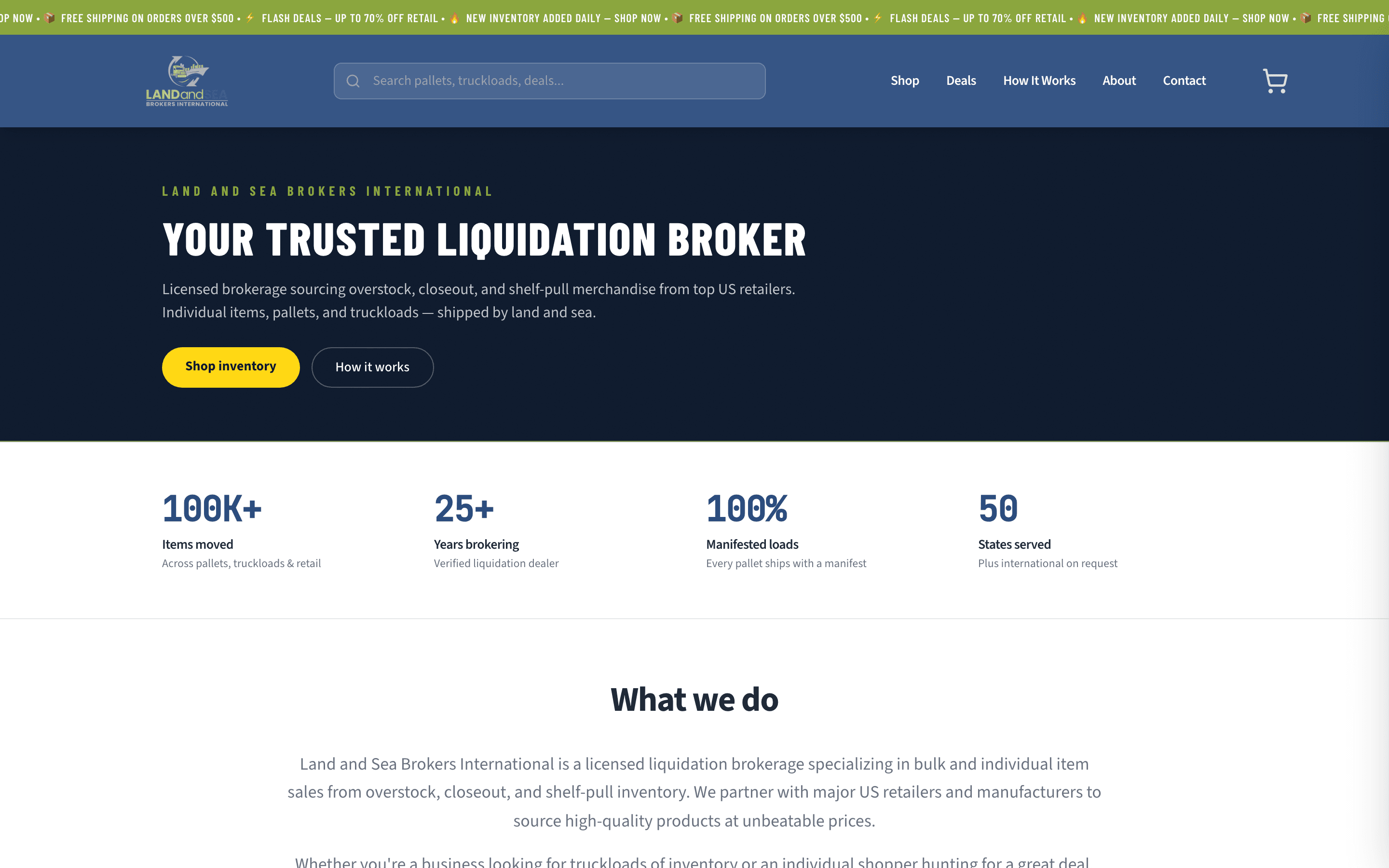 Screenshot of Land & Sea Brokers Int'l — live client website
